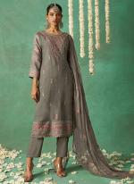 Pure Organza Grey Ceremonial Wear Embroidery Work Straight Suit